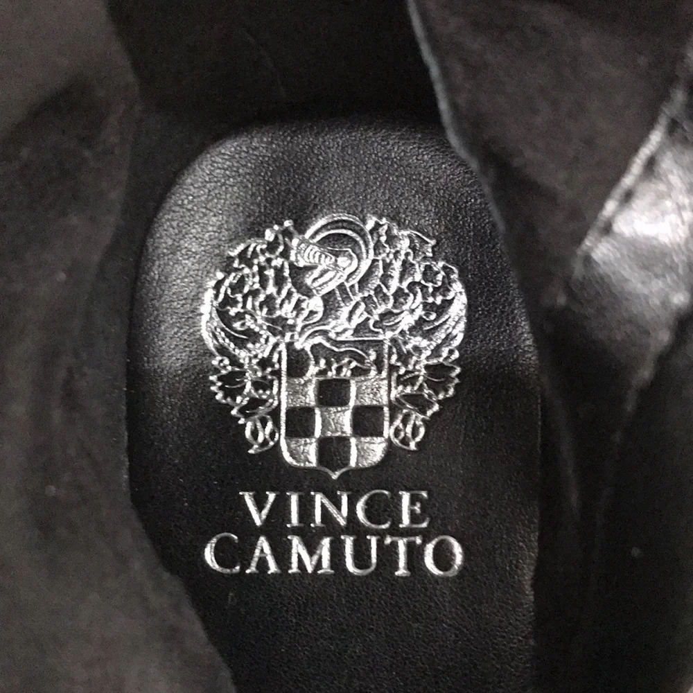 VINCE CAMUTO VC-Gravell Womens Black Ankle Heel Leather Buckle Side-Zip Boots—8M